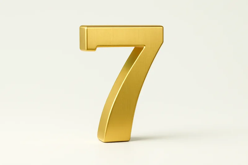 Single large golden seven symbol on cream background with soft shadow
