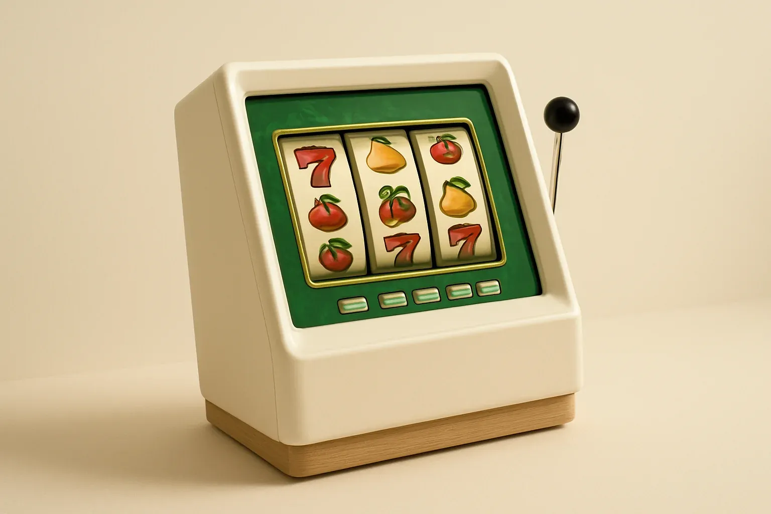 White studio shot of angled slot machine with vibrant game screen